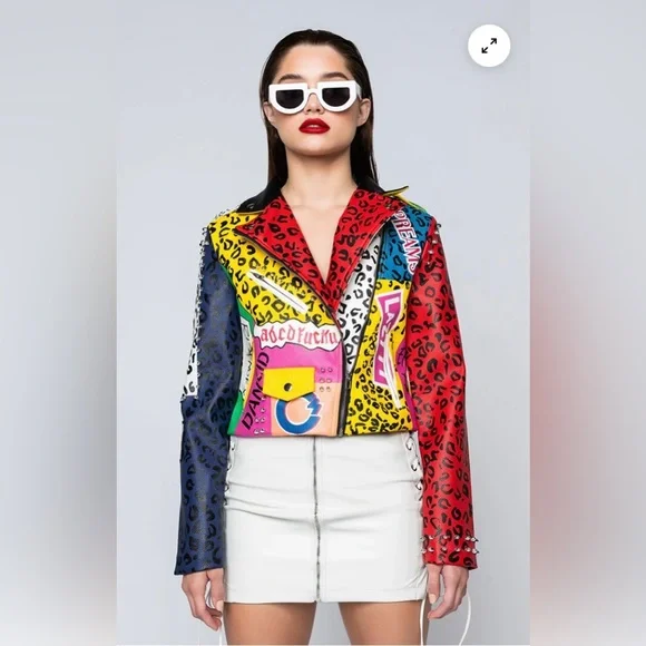 AZALEA WANG Studded Moto Jacket, Wonka Colors Rock Star Game Moto Jacket Sz: XL - Picture 1 of 16
